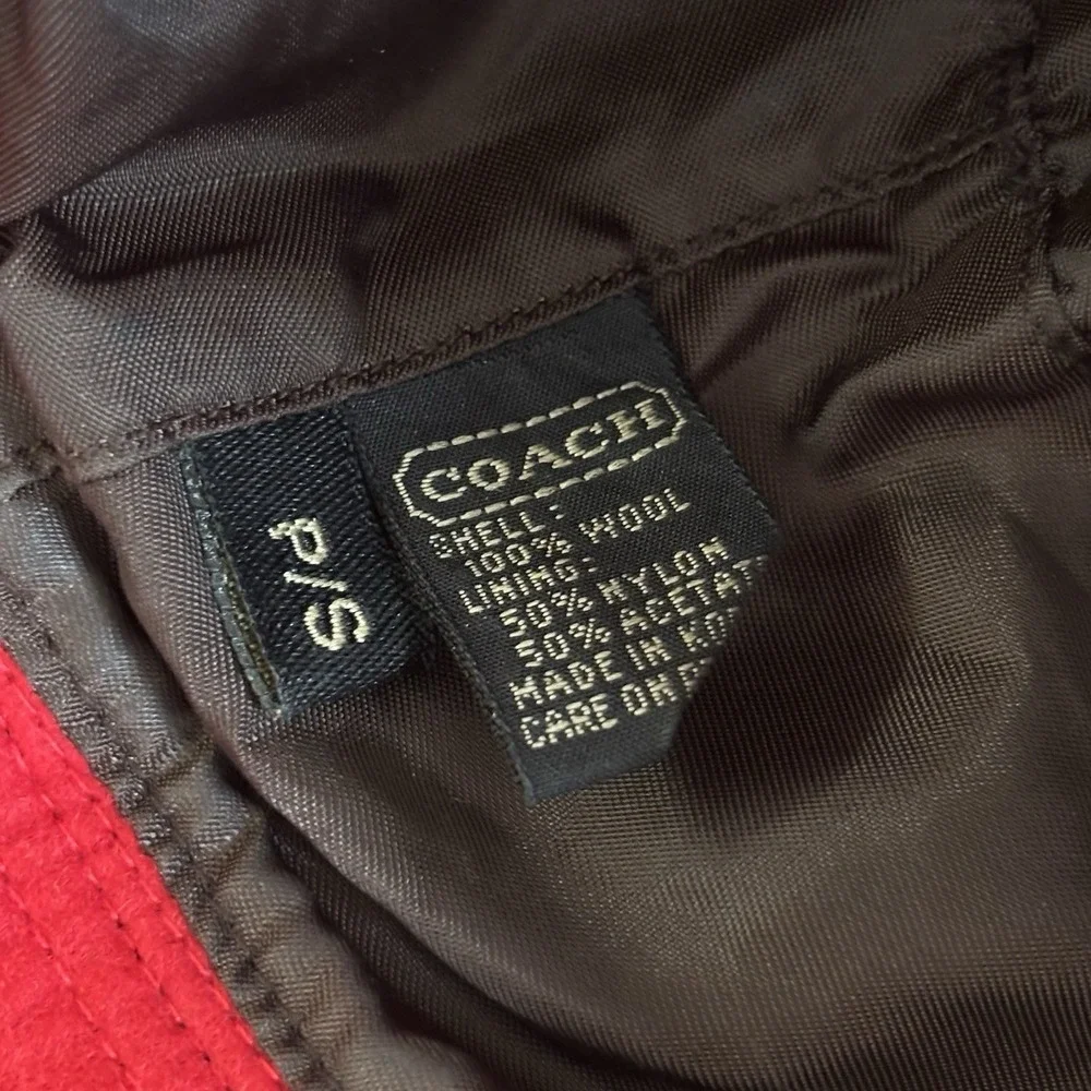 COACH‎ Red Wool Bucket HAT W/ Leather Logo. Lined Sz P/S  EUC